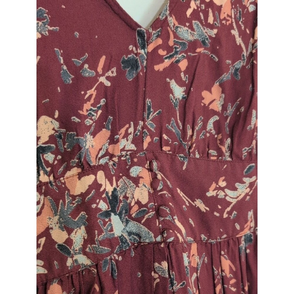 Roxy Retro Poetic Romantic Floral V-Neck Midi Dress Burgundy Maroon - Size M - Picture 5 of 14